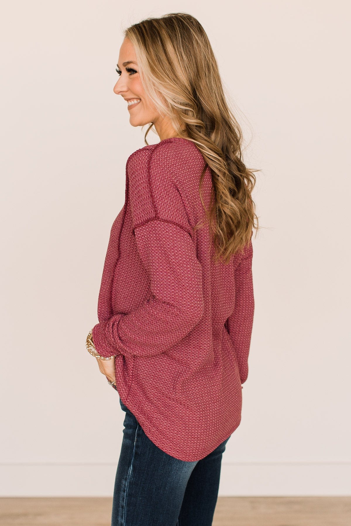 Yours To Hold Knit Top- Burgundy