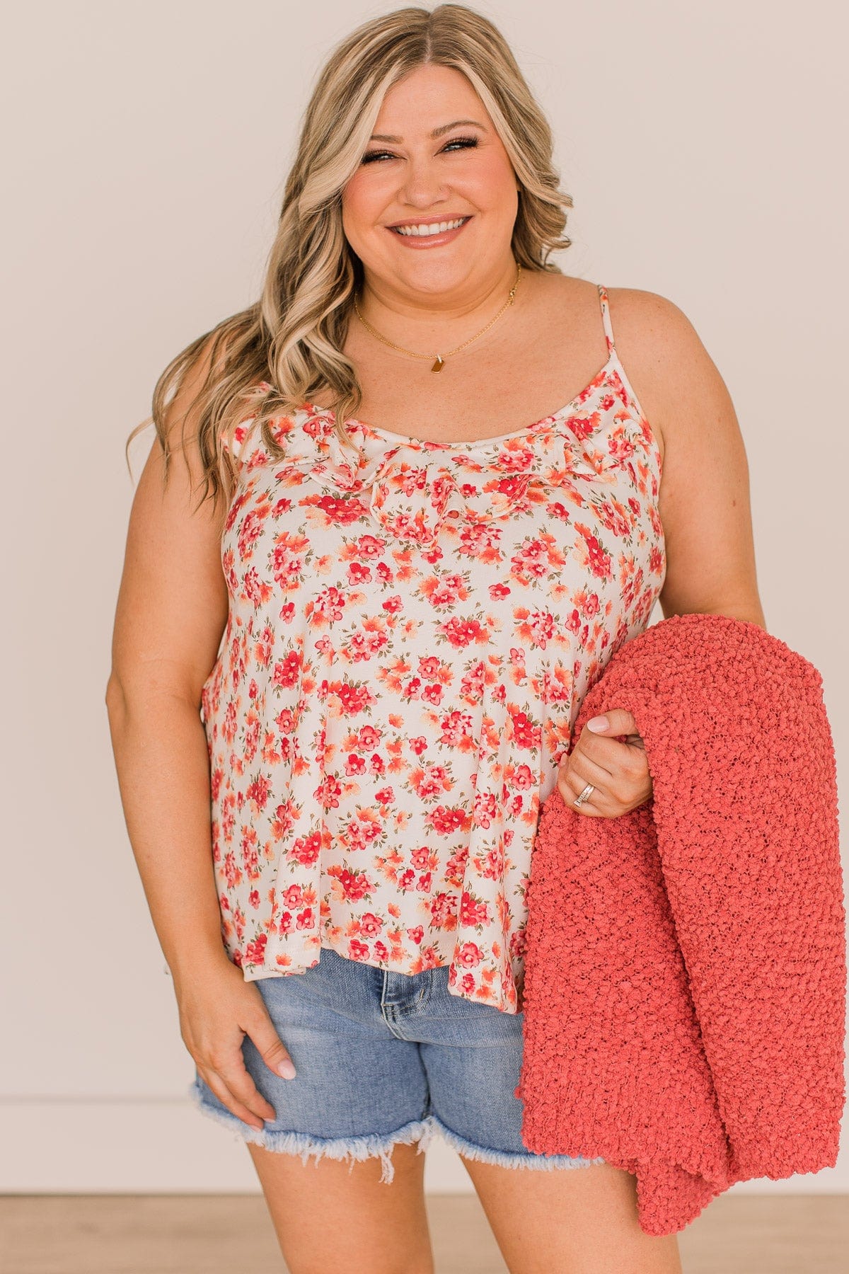 Pretty Petals Floral Tank Top- Ivory & Pink