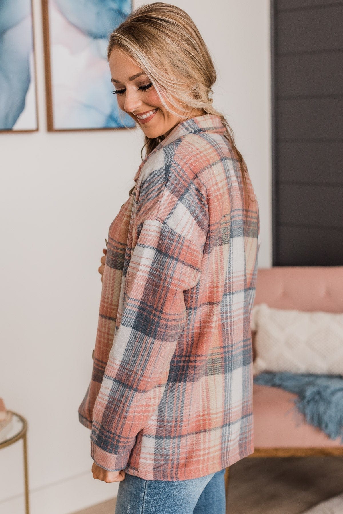 Campfire Nights Plaid Jacket- Coral & Navy