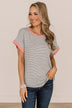 In The Right Direction Striped Top- Heather Grey & Pink