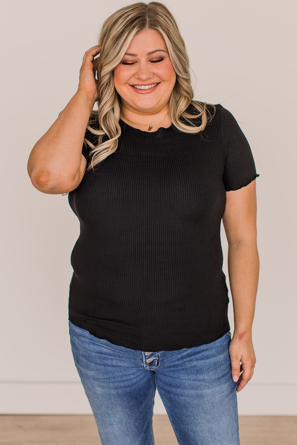 Everything And More Ribbed Knit Top- Black