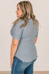 Right Timing Short Sleeve Button Top- Denim Blue
