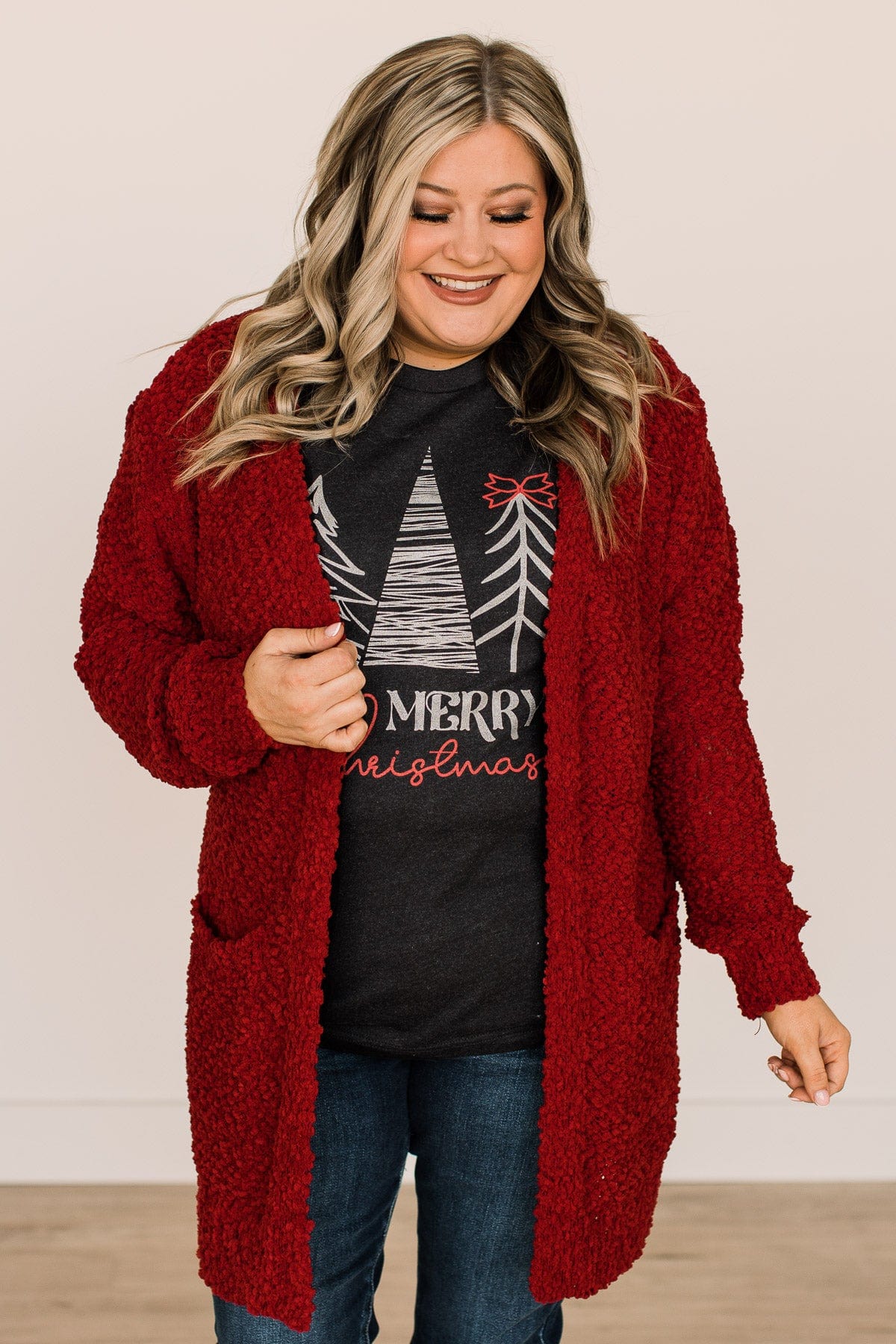 Take Another Look Popcorn Cardigan- Deep Red