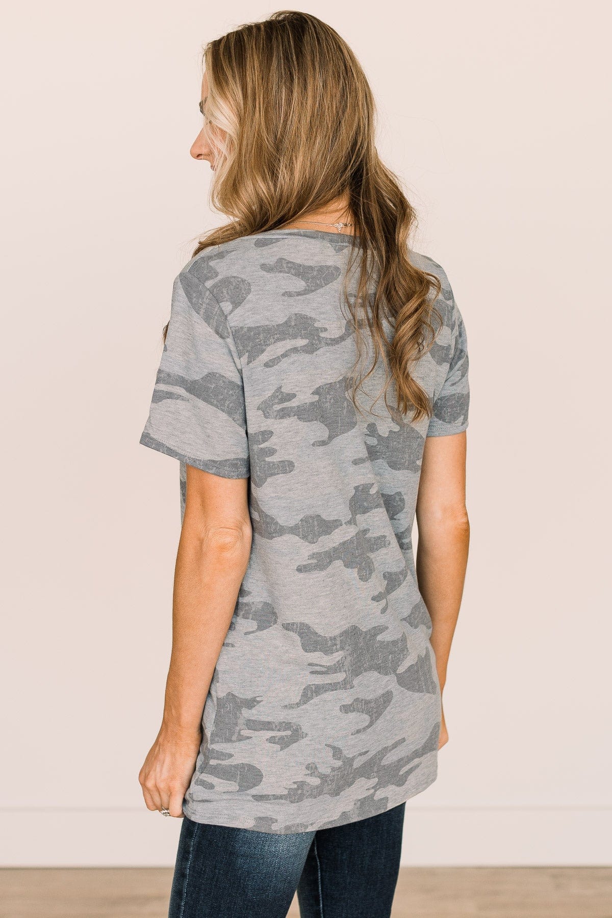 See The Big Picture V-Neck Top- Light Camo