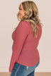 Dreams Of Us Waffle Knit Henley Top- Mauve