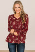 Note To Self Floral Smocked Blouse- Maroon