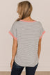 In The Right Direction Striped Top- Heather Grey & Pink