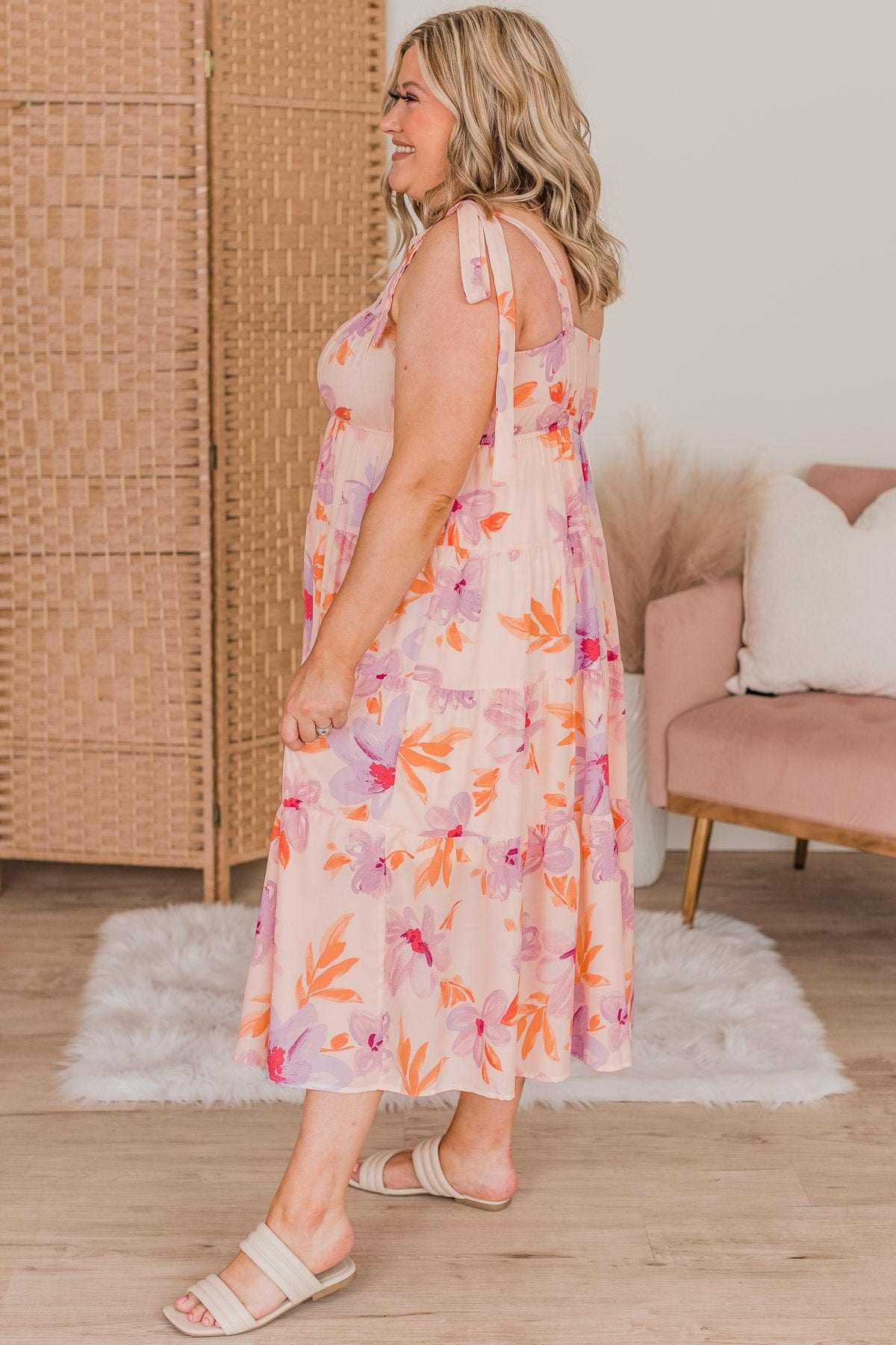 Joyous Occasion Tiered Floral Dress- Pale Orange & Lavender – The Pulse ...