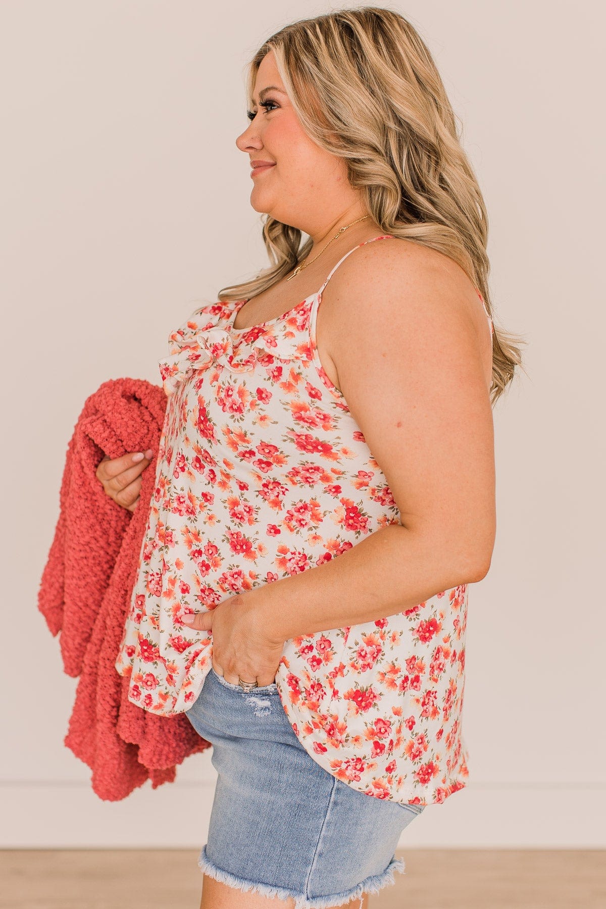 Pretty Petals Floral Tank Top- Ivory & Pink