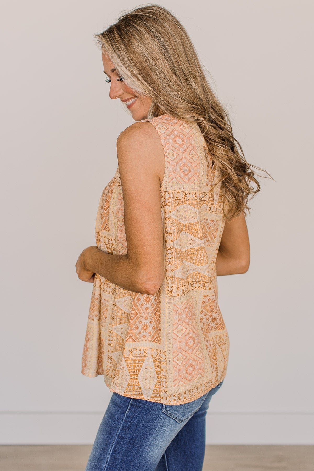 Picture Perfect Moments Sleeveless Blouse- Yellow & Light Pink