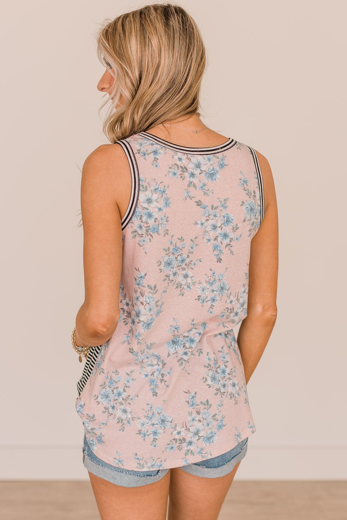 Hang On To Every Word Striped Tank Top- Blush