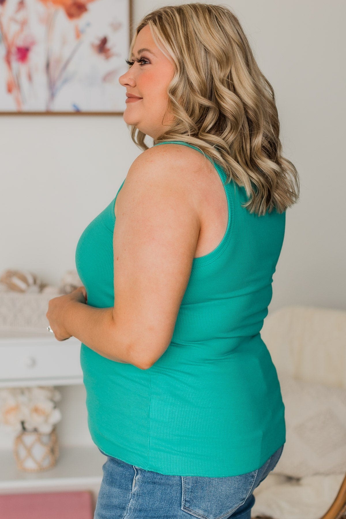 Bound To Be Beautiful Button Henley Tank Top- Turquoise