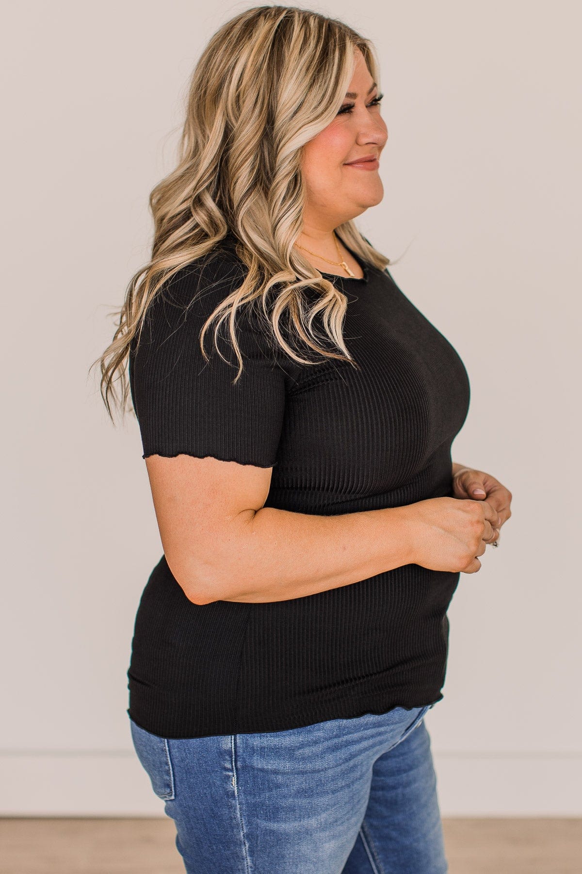 Everything And More Ribbed Knit Top- Black