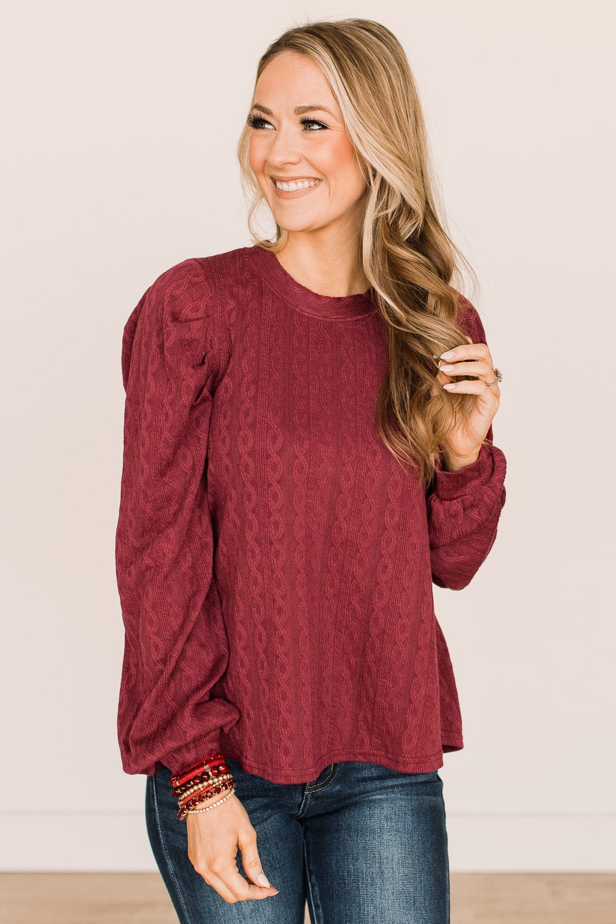 Under The Mistletoe Knit Top- Burgundy