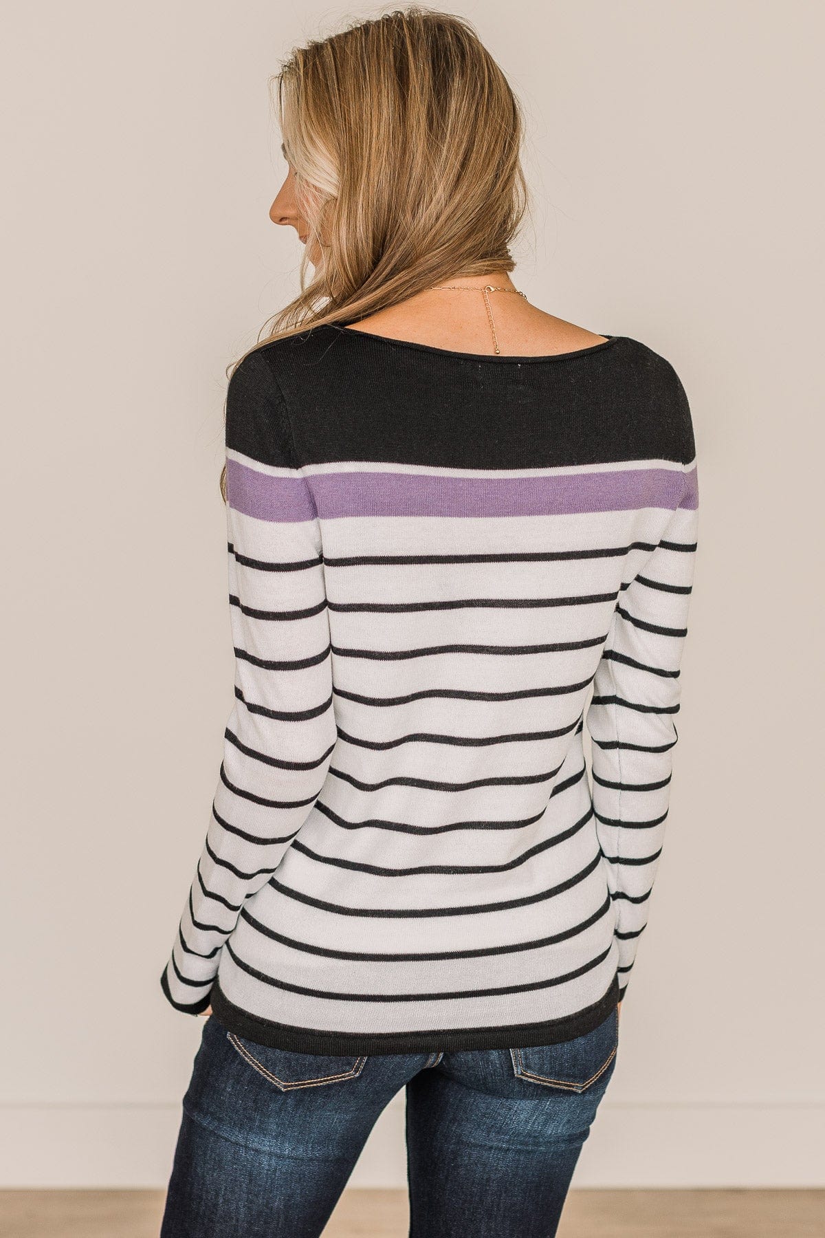 Can't Stay Away Striped Sweater- Black & Purple