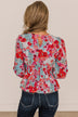 Let Yourself Shine Floral Peplum Blouse- Ivory, Hot Pink, & Blue