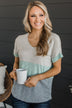 Up To Standards Color Block Top- Light Grey & Denim Blue