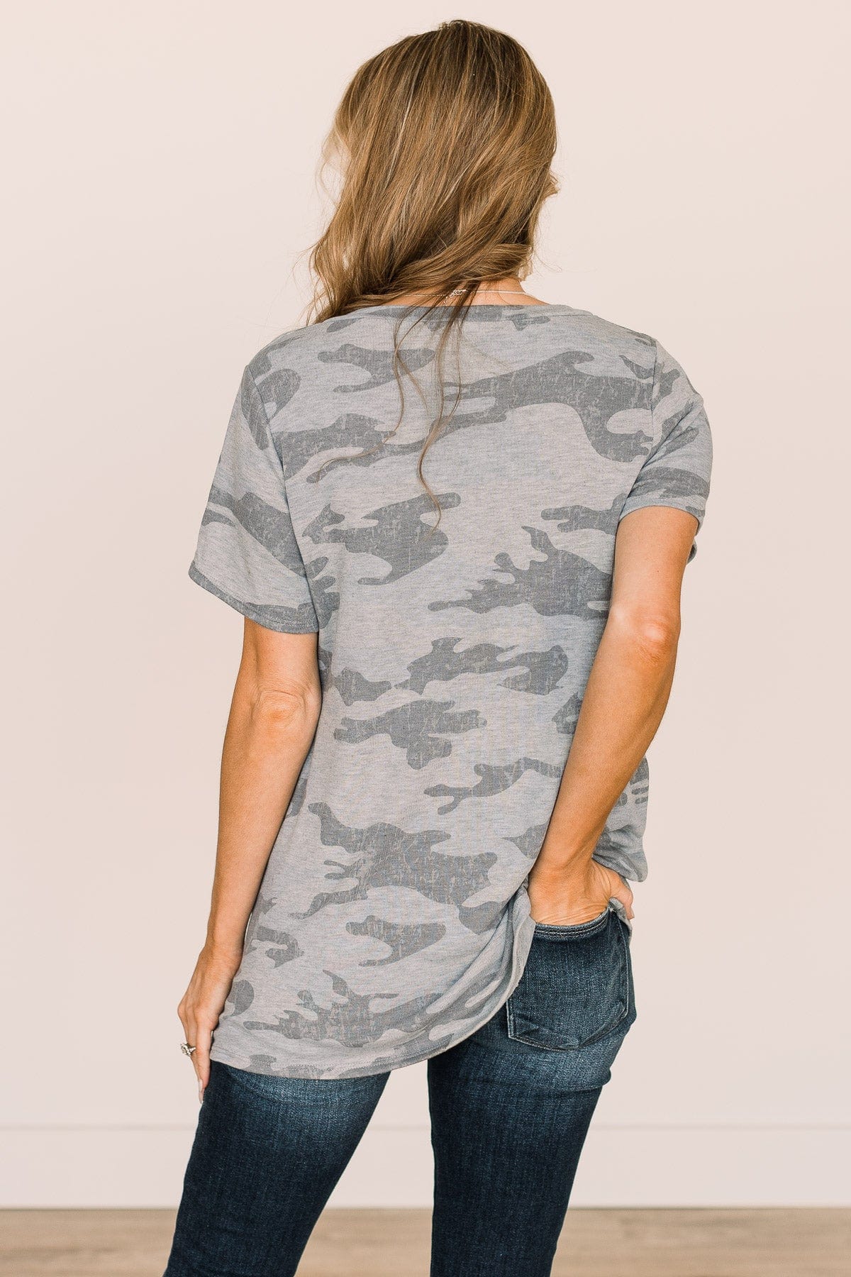 See The Big Picture V-Neck Top- Light Camo