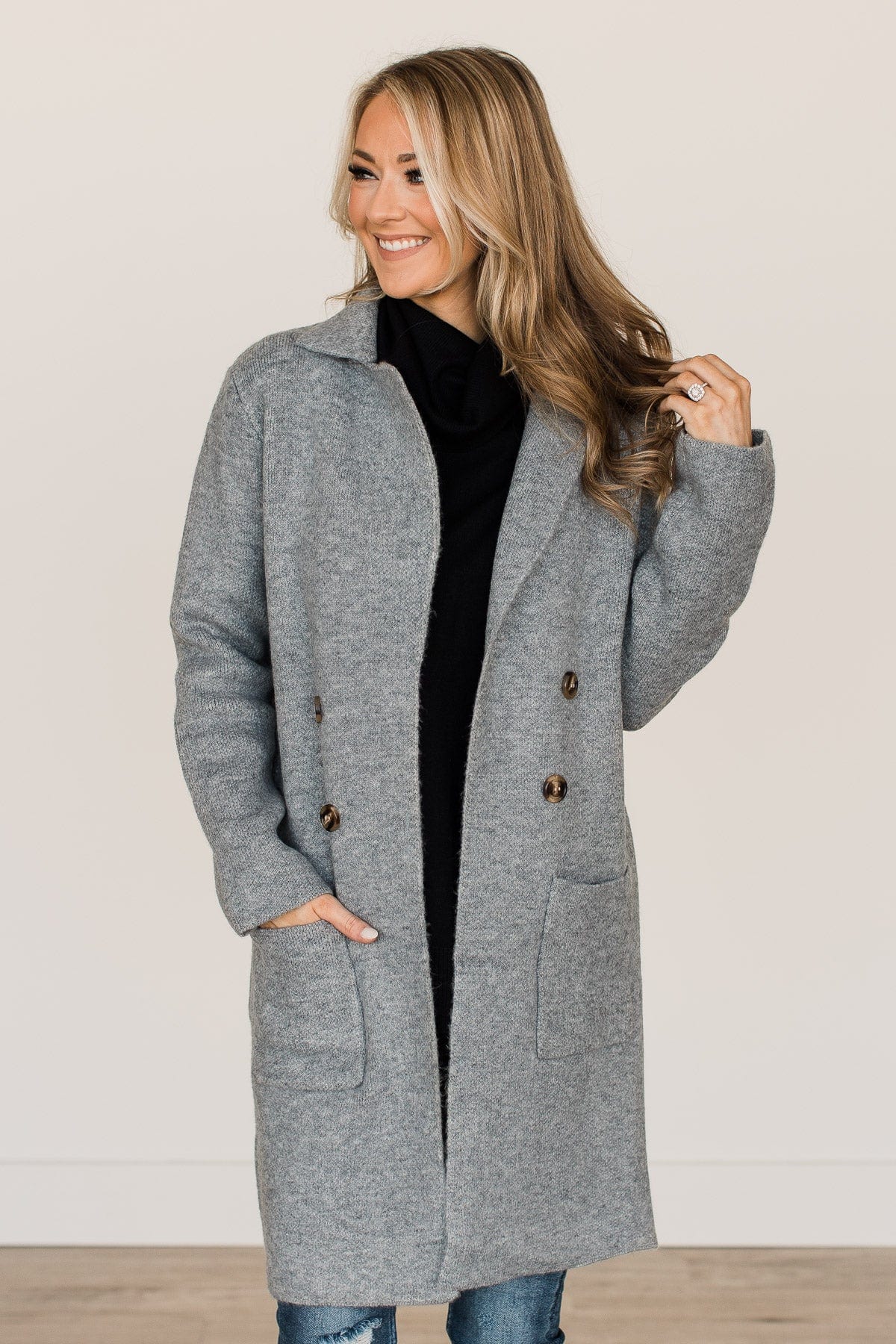 Can't Stop Staring Knit Trench Coat- Heather Grey