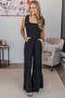 Good For Me Smocked Jumpsuit- Black