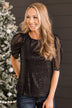 Shining In Sequins Puff Sleeve Blouse- Black