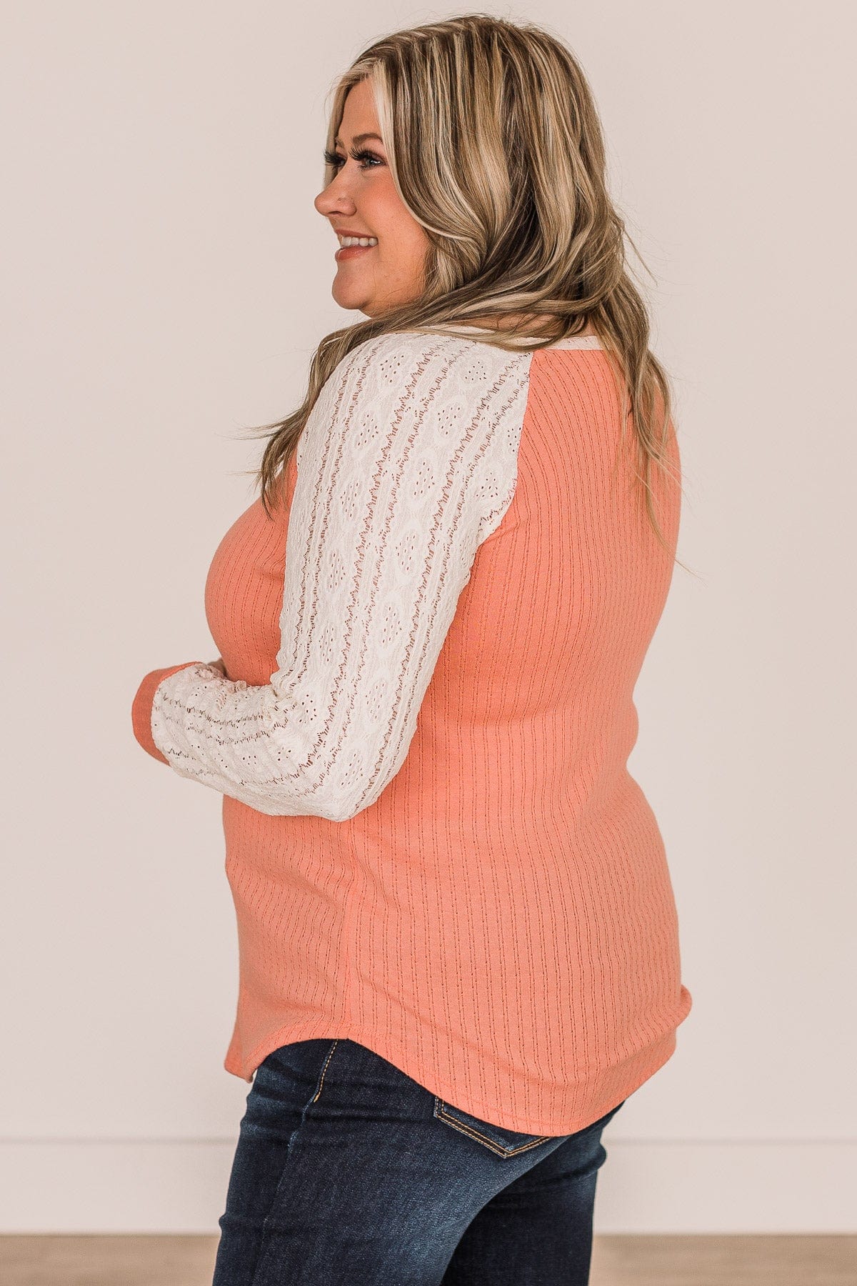 Laced With Love Crochet Knit Top- Coral & Ivory