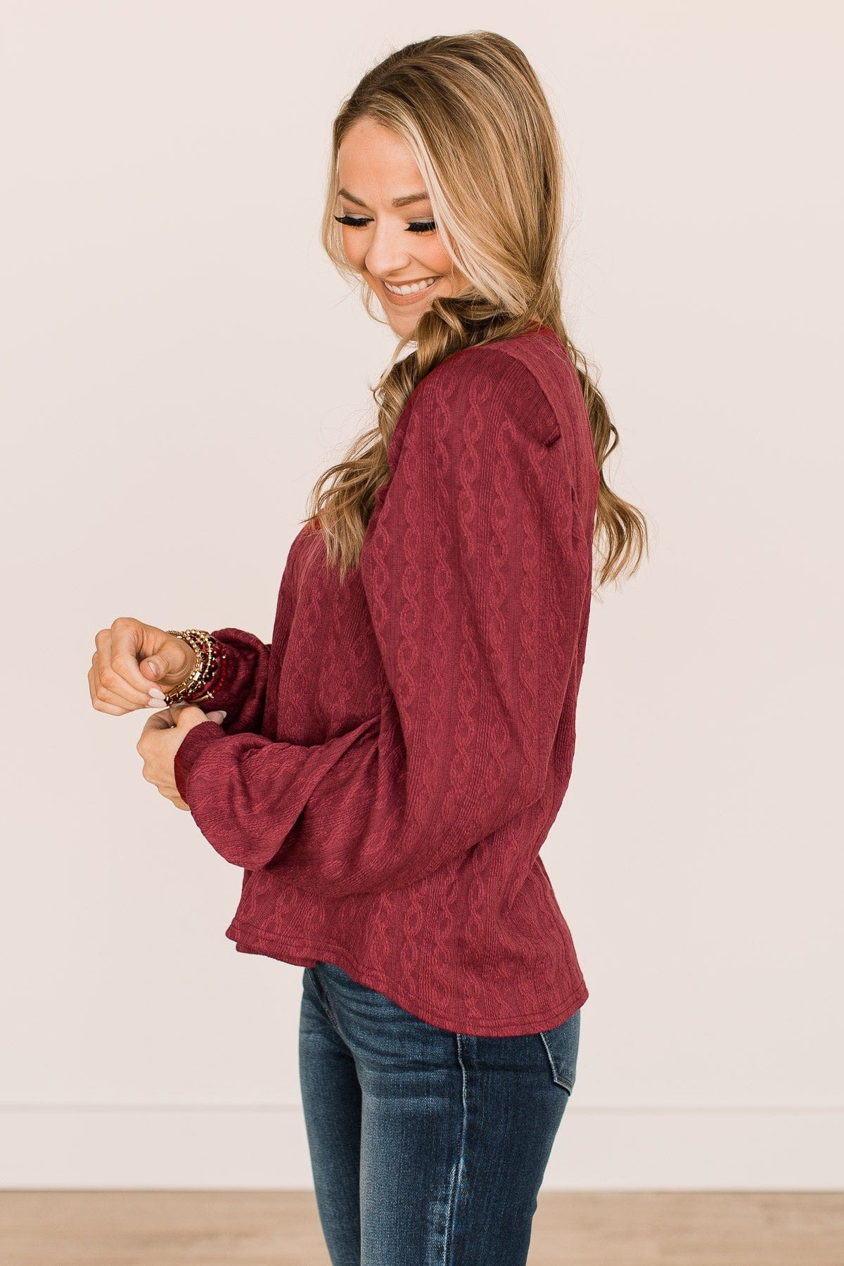 Under The Mistletoe Knit Top- Burgundy