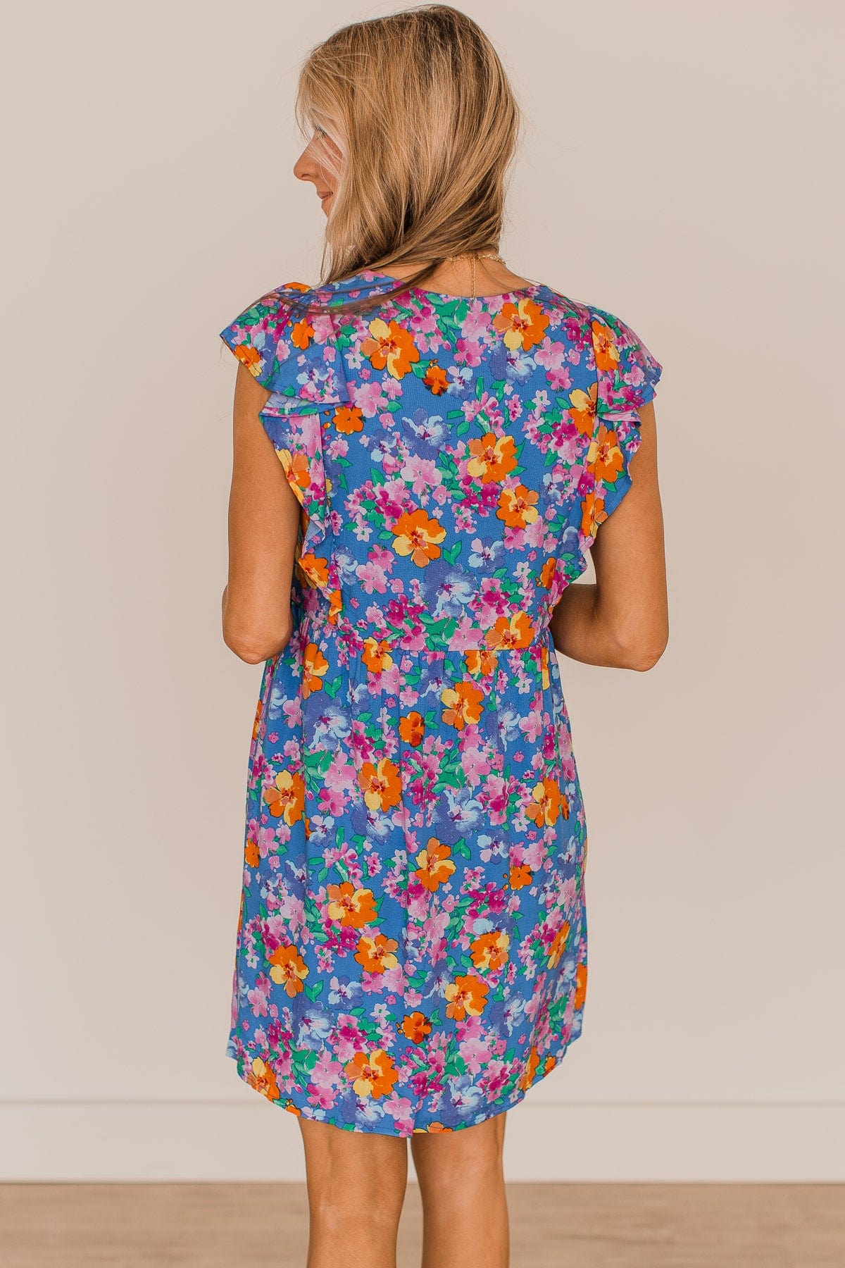 Flirty Flourish Floral Mini Dress- Royal Blue