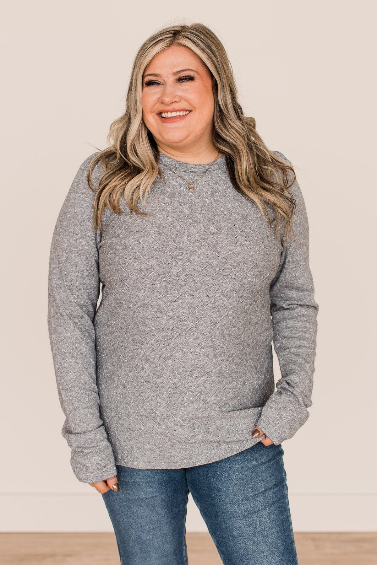 Big Dreams Puff Sleeve Knit Top- Grey