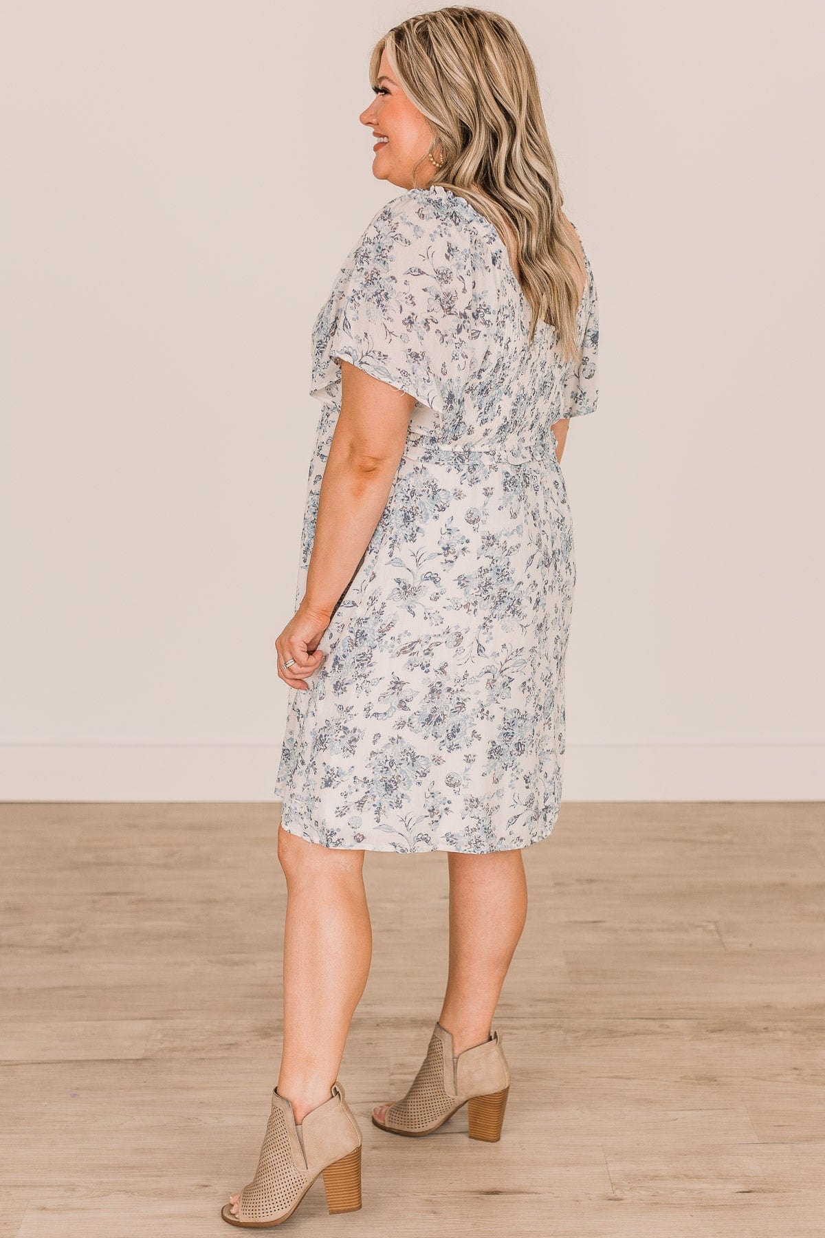 Destined To Fly Smocked Floral Dress- Ivory & Blue