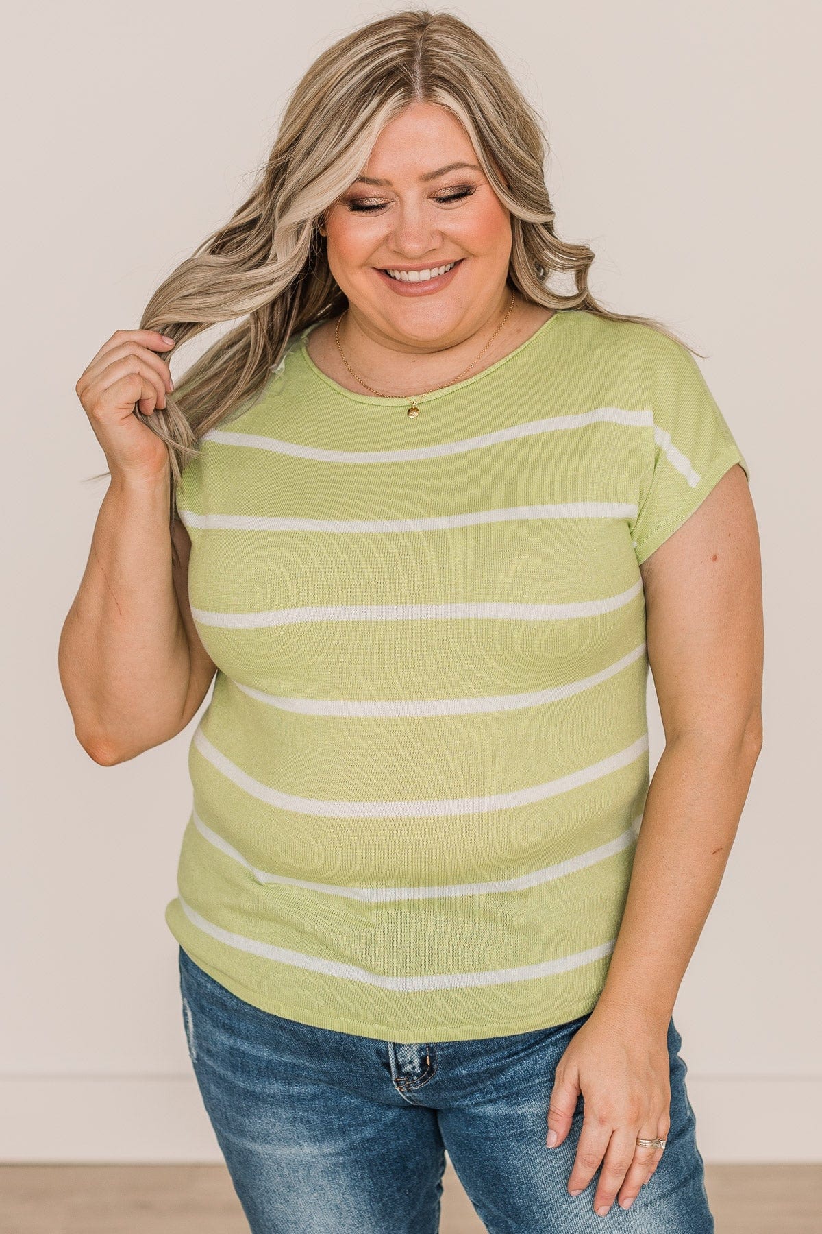 Dream Of The Day Striped Knit Top- Lime