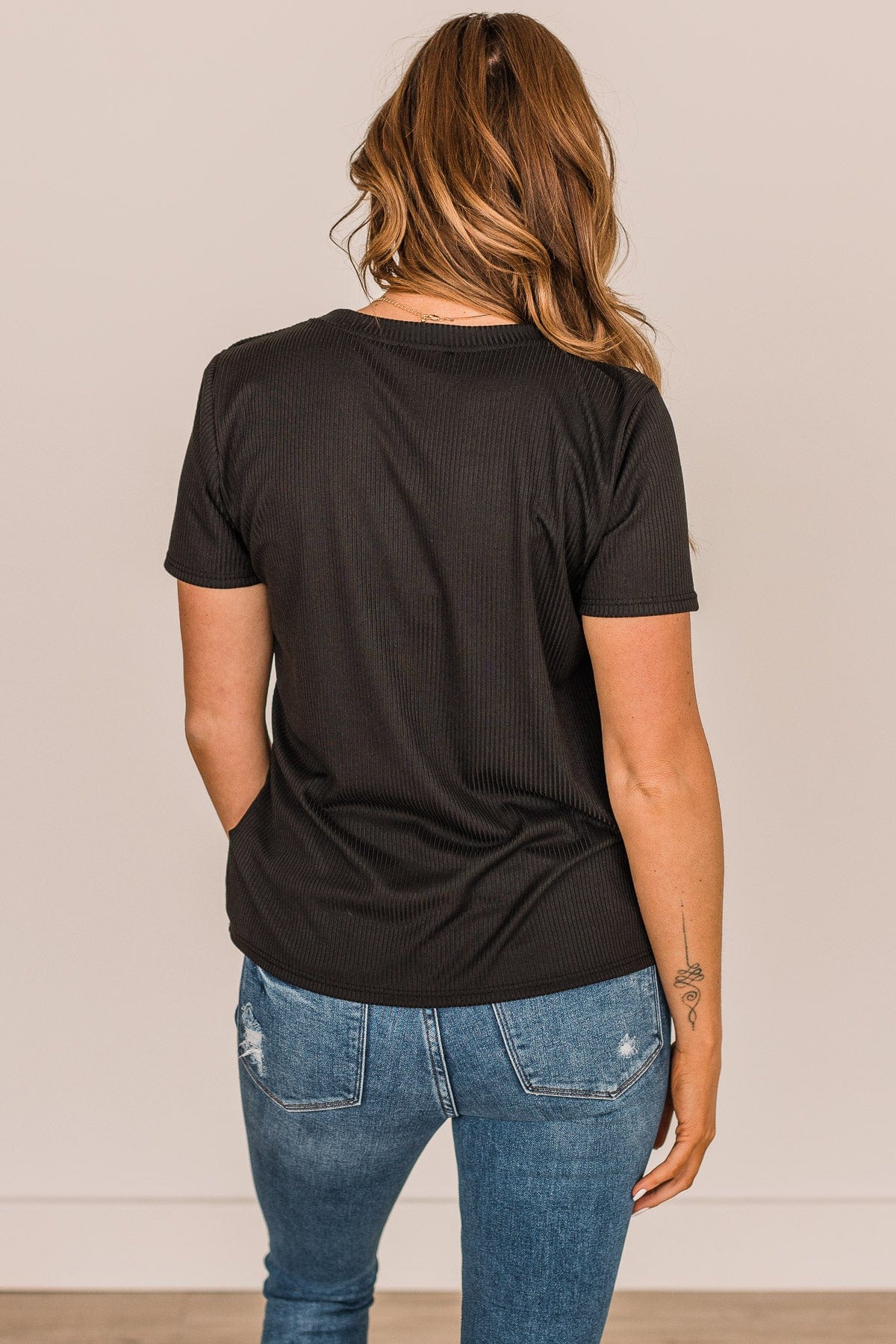 Without A Care Ribbed Knit Top- Black