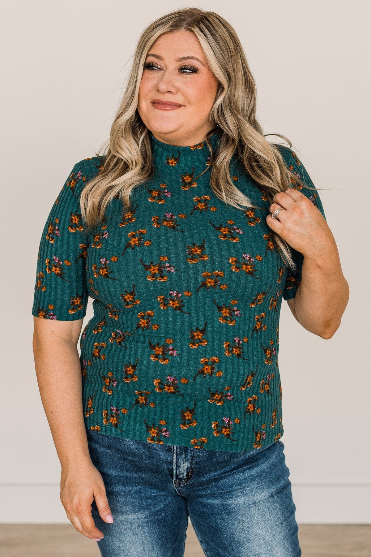 In Full Bloom Floral Knit Top- Teal