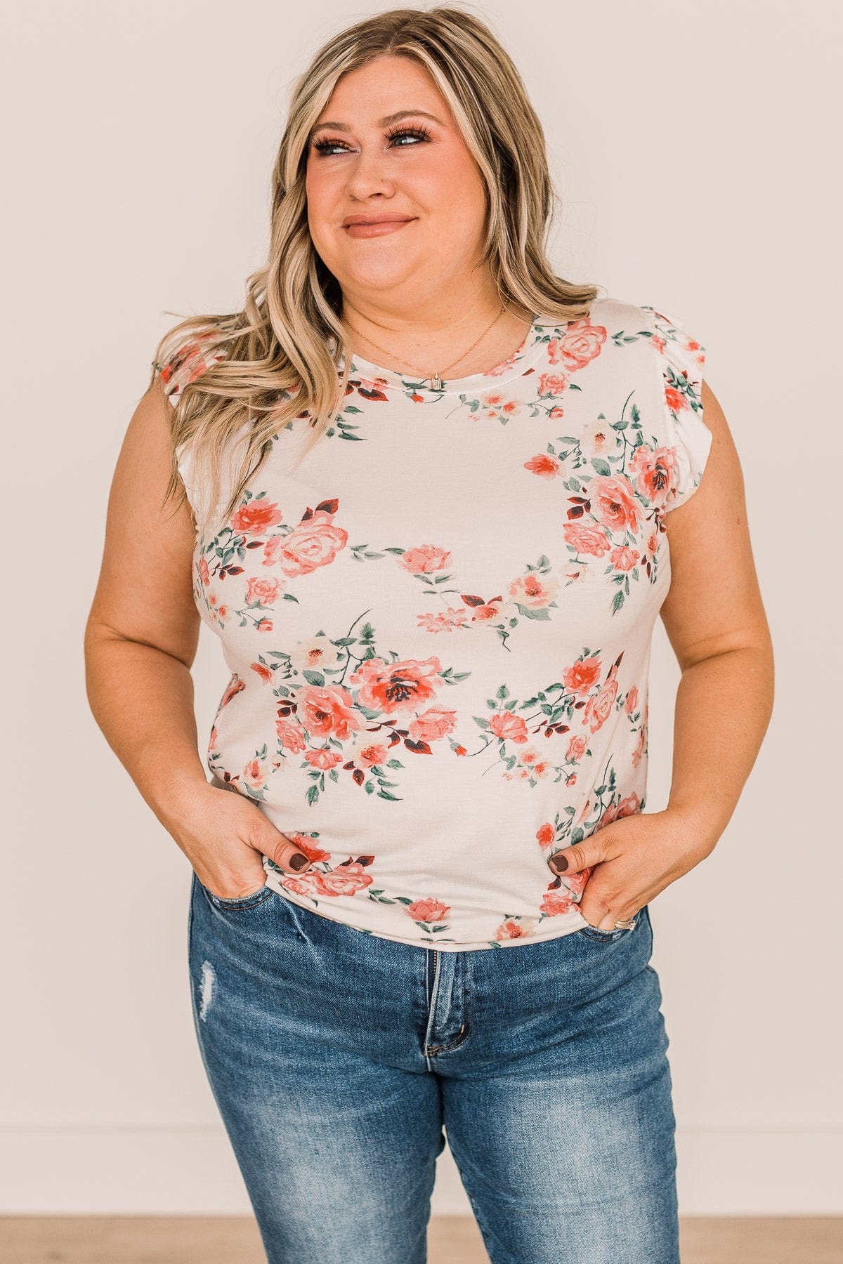 Make An Impact Floral Top- Ivory