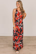Keep On Dancing Floral Maxi Dress- Black & Red