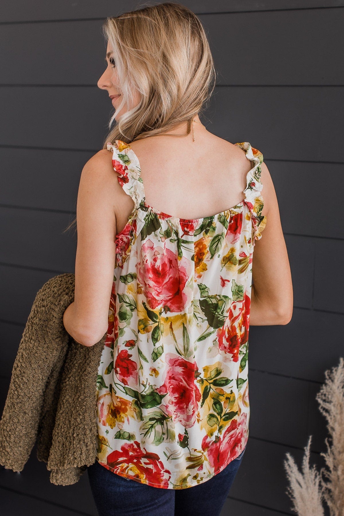 Sweet As Spring Floral Tank Top- Ivory & Pink