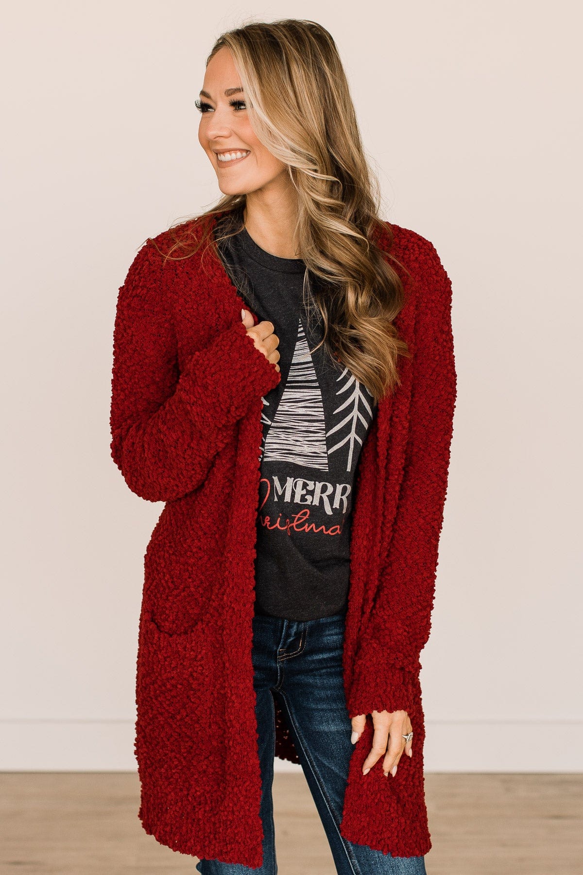 Take Another Look Popcorn Cardigan Deep Red