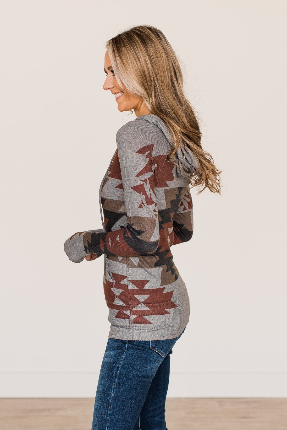 Aztec Knit Hoodie- Stone & Clay