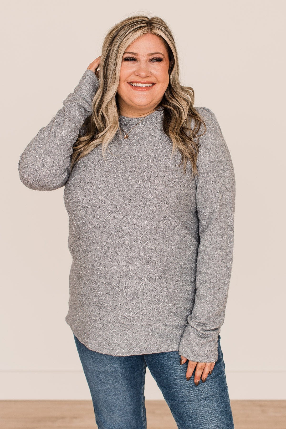 Big Dreams Puff Sleeve Knit Top- Grey
