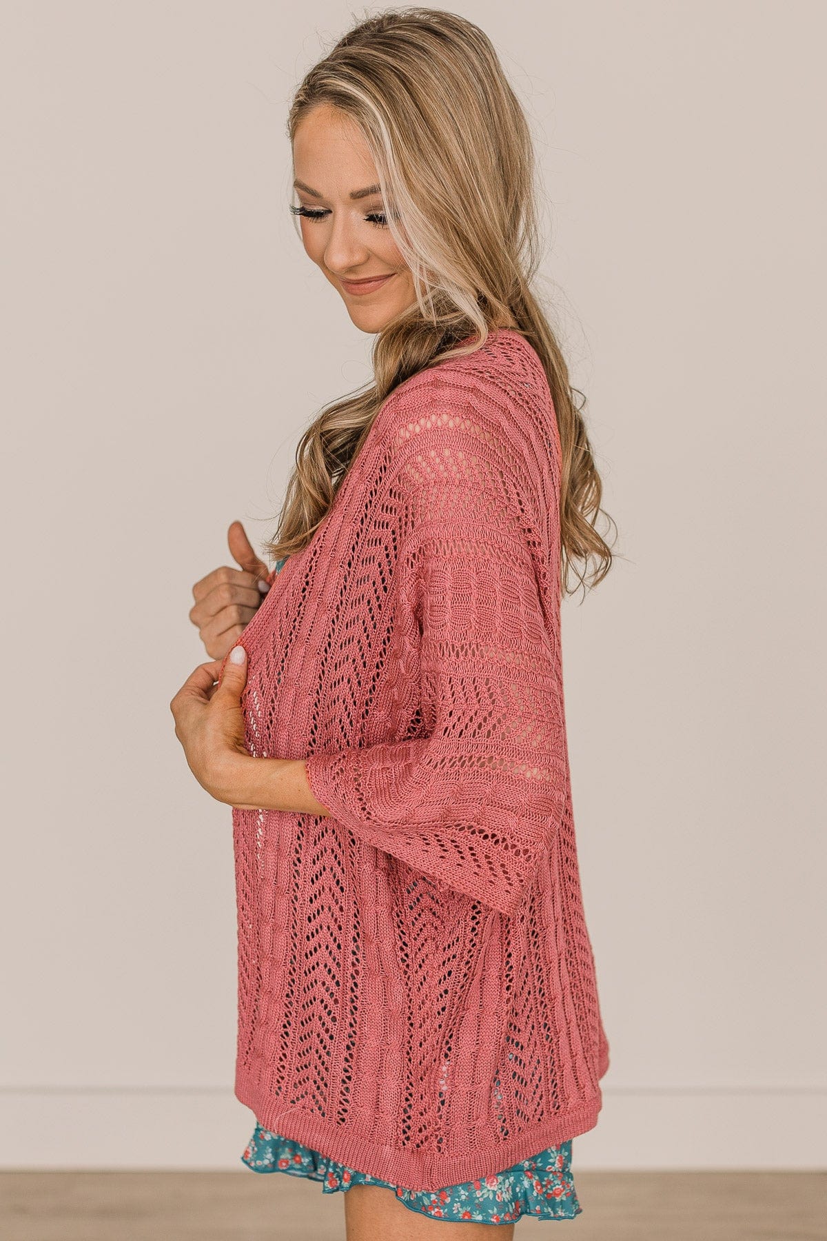 Follow You Everywhere Knit Kimono- Dark Coral