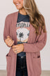 Worth Waiting For Waffle Knit Cardigan- Mauve