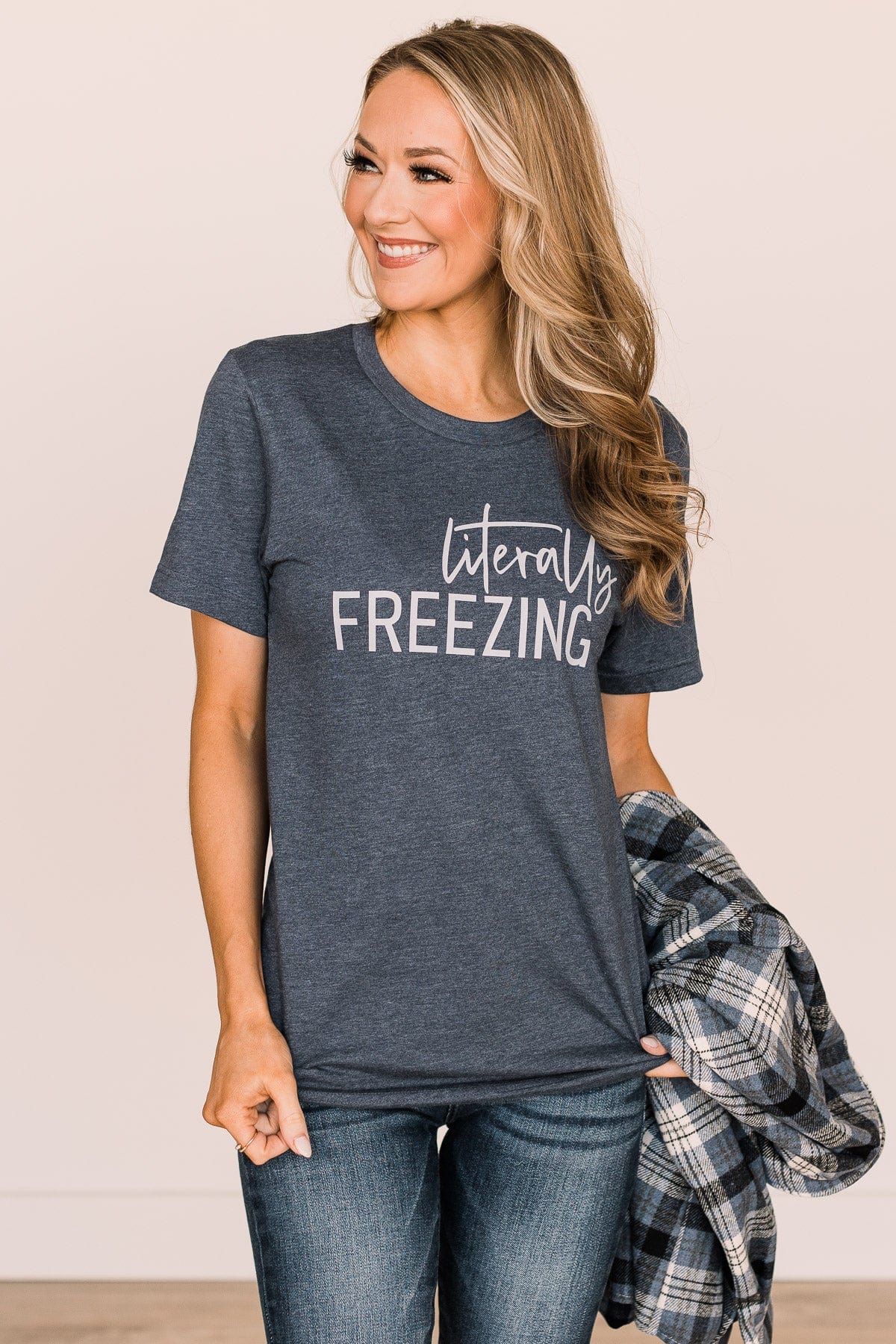 "Literally Freezing" Graphic Tee- Heather Navy