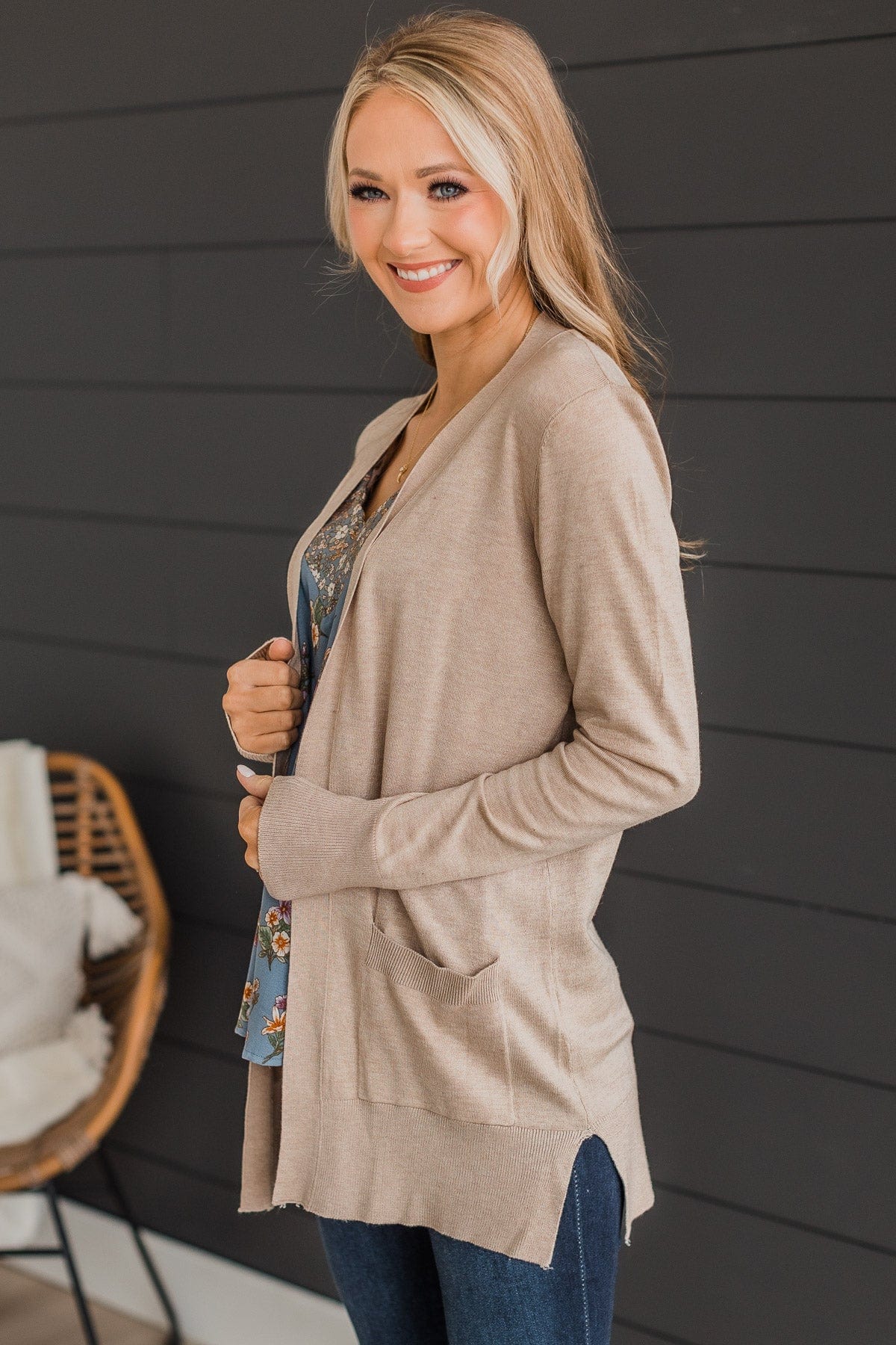 Can't Resist This Knit Pocket Cardigan- Beige