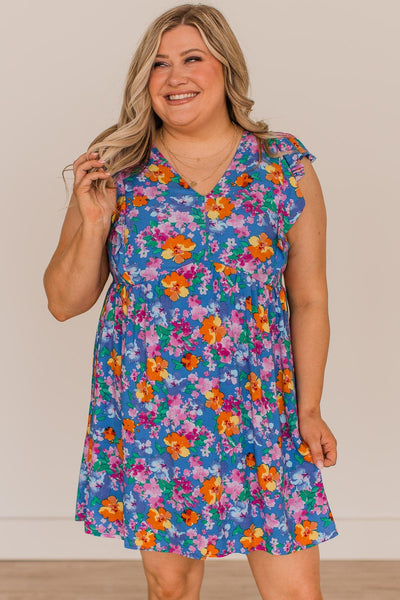 The Harley Floral Mini Dress-Blue