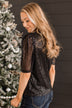 Shining In Sequins Puff Sleeve Blouse- Black