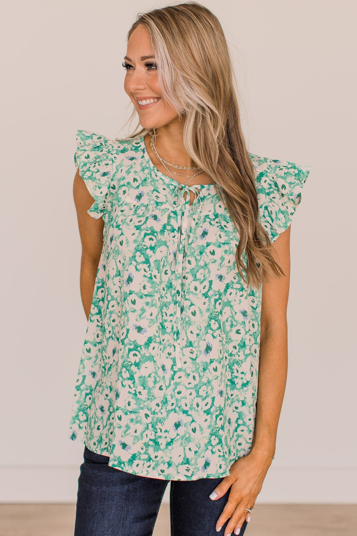 Feel Your Love Floral Blouse- Green & Ivory
