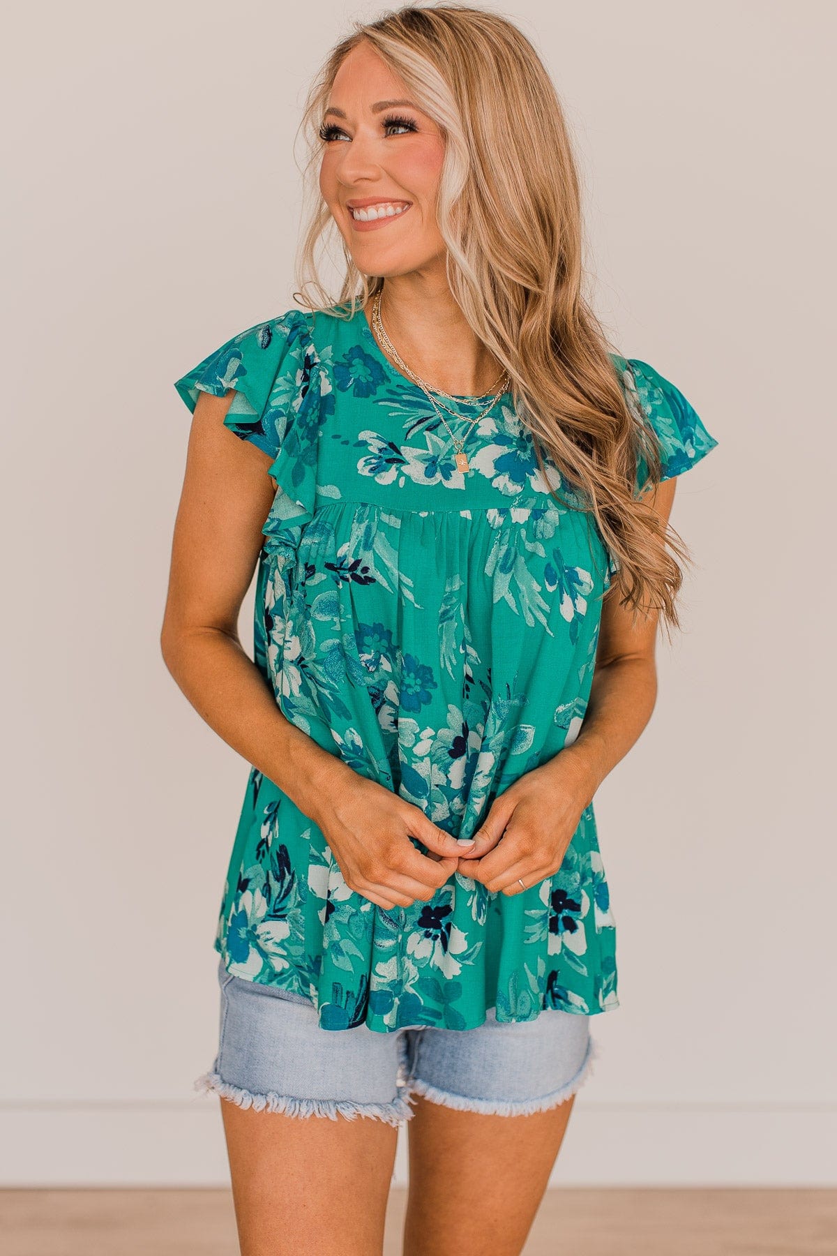 Just By Chance Floral Blouse- Teal