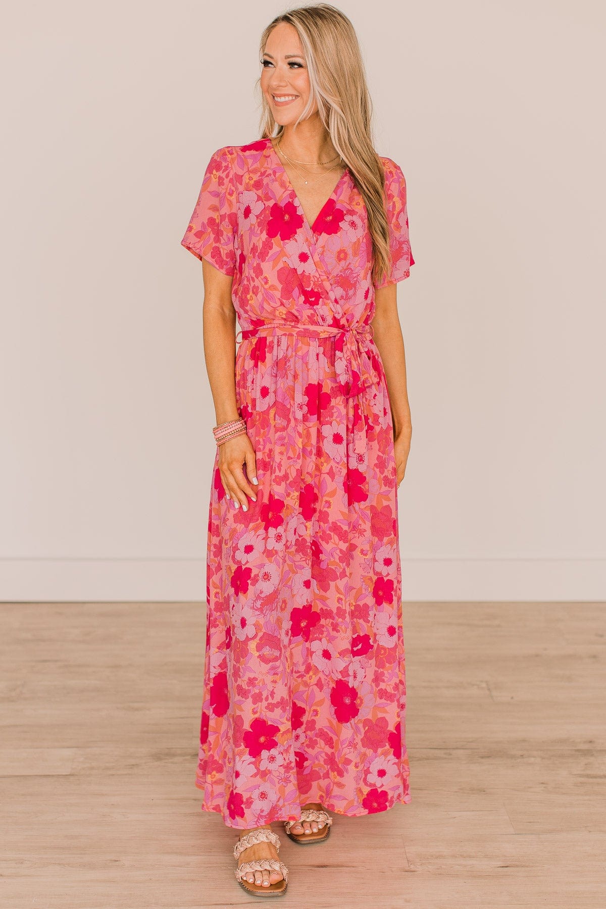 Keep You Around Floral Maxi Dress- Pink