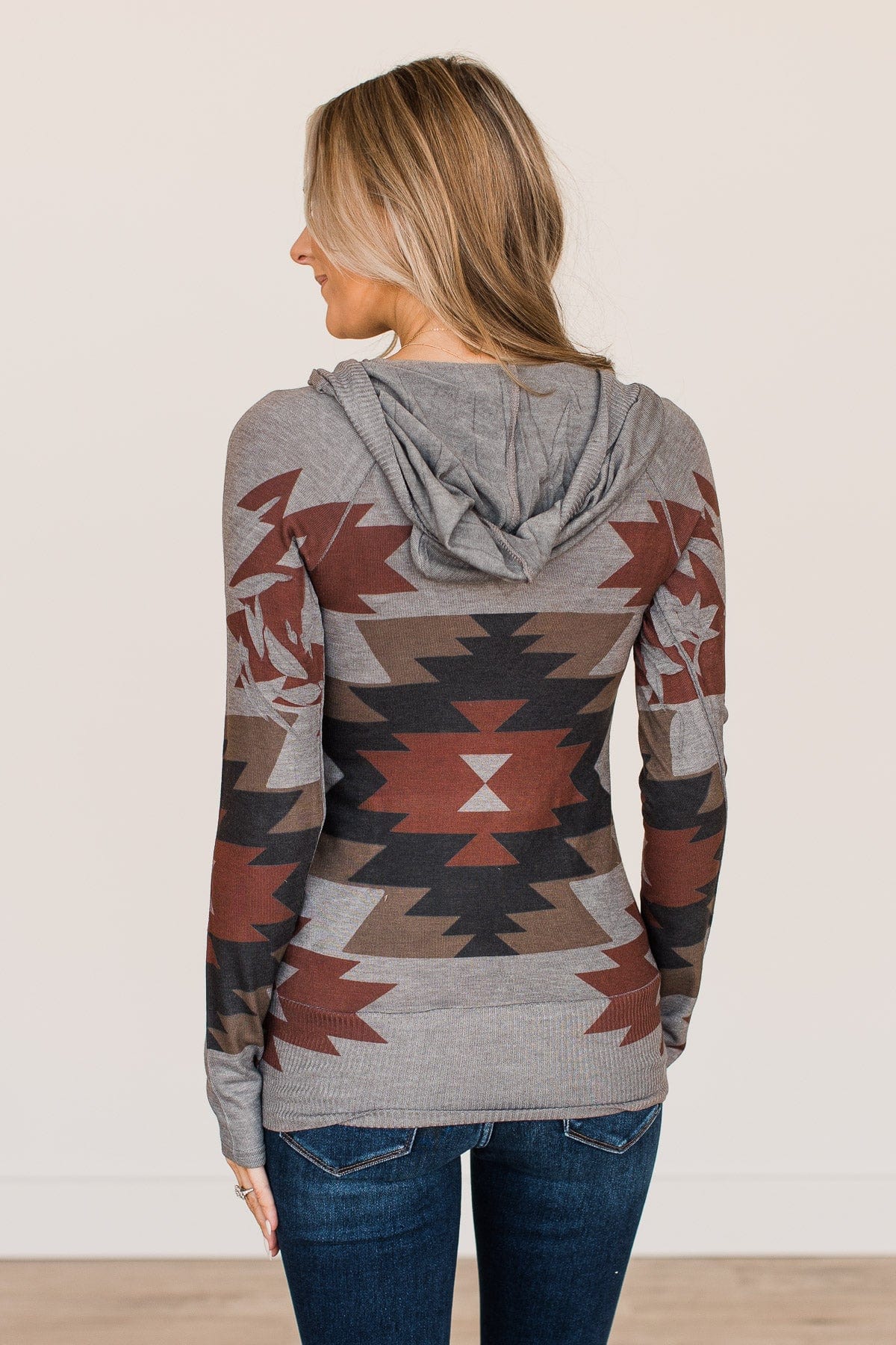 Aztec Knit Hoodie- Stone & Clay