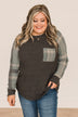 Late Nights In Plaid Pocket Top- Dusty Teal & Charcoal
